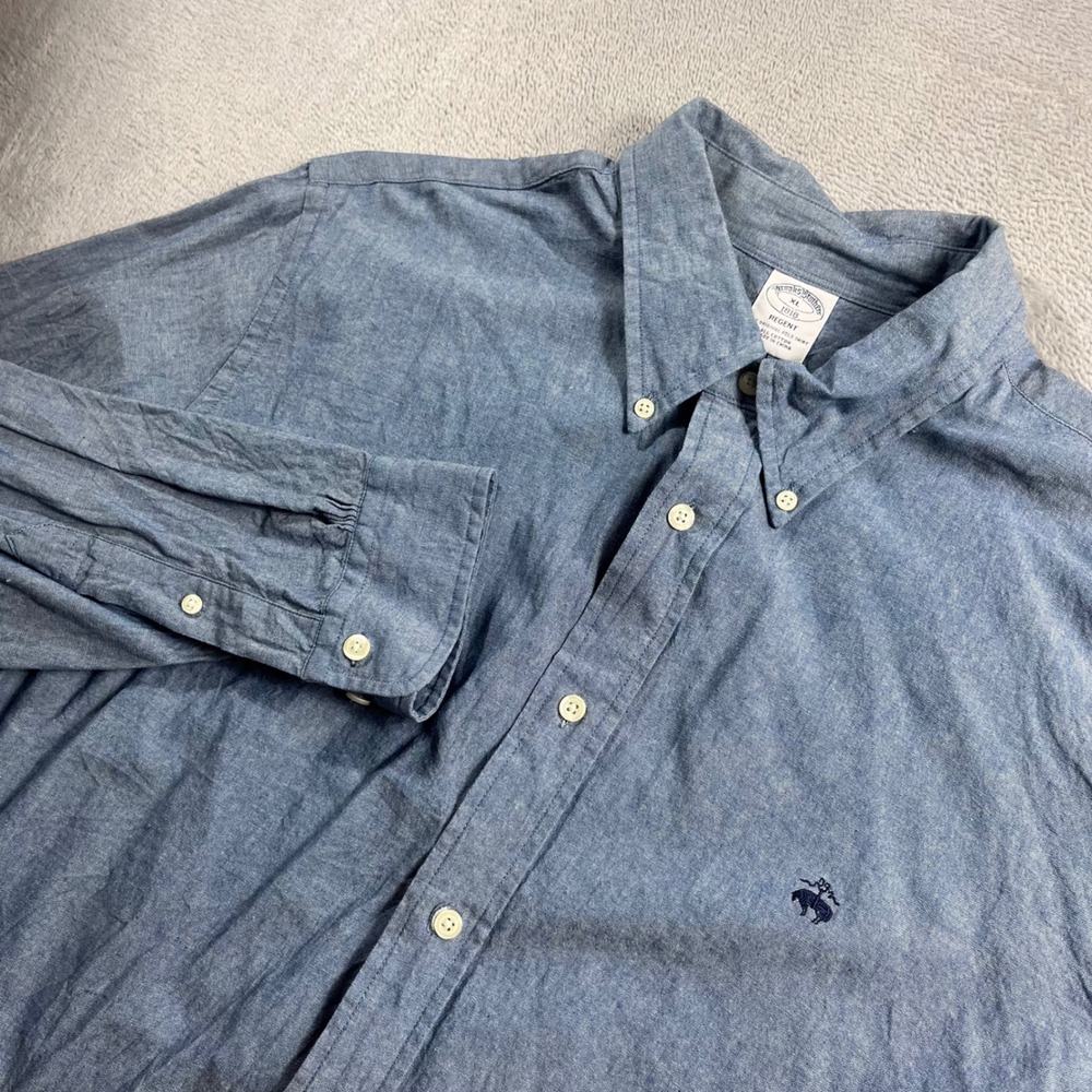 Brooks Brothers Regent Blue Cotton Button Down Shirt Mens XL Long Sleeve Logo
